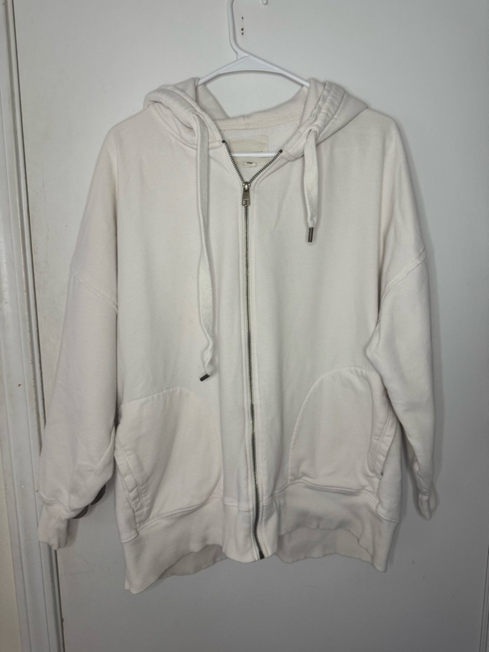 American Eagle Outfitters Cream Zip Hoodie with Metal Zipper Oversized